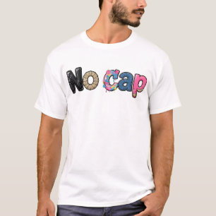 Camiseta "No Cap" Estilo Misto de Couro, Joias de Ouro, Gra