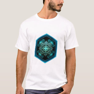 Camiseta Nó celta azul em uma moldura azul de seis lados
