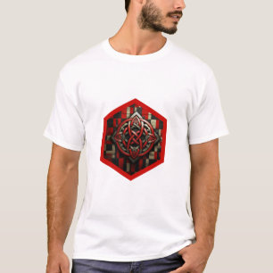 Camiseta Nó Celta Vermelho e Prata Em Uma Moldura Vermelha 