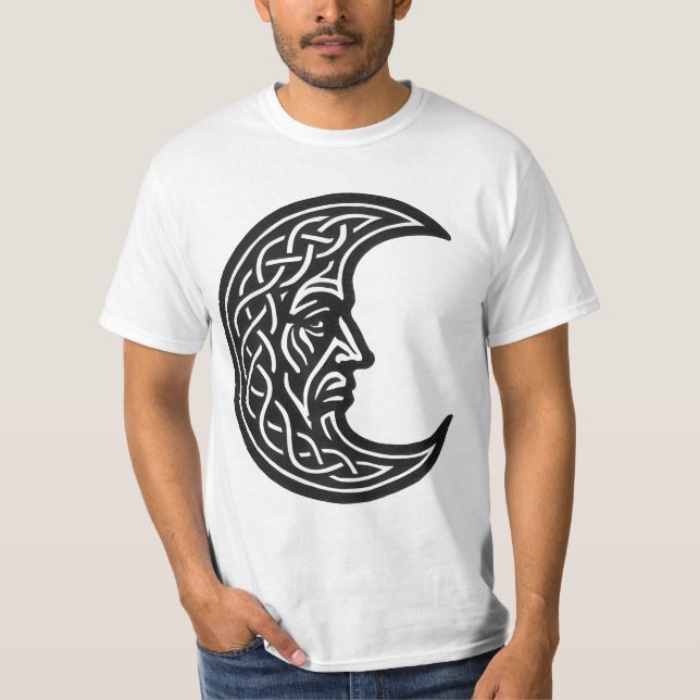 Camiseta Nó Celtico em Forma de Lua – Emblema de Tinta Mono (Frente)