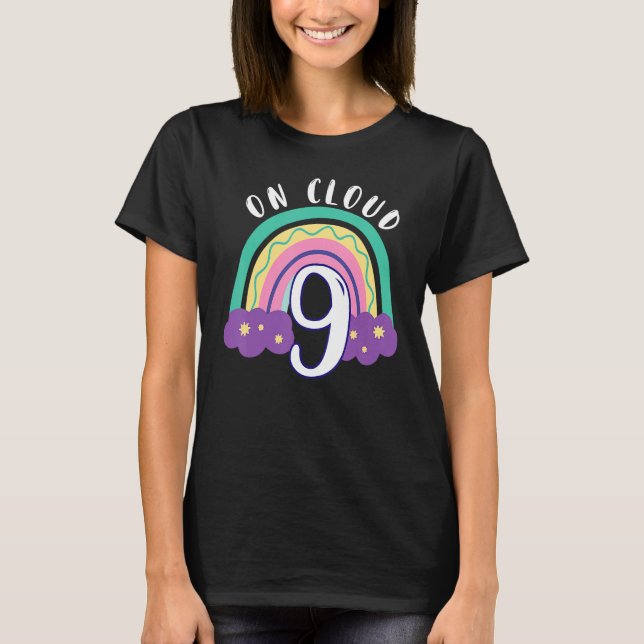 Camiseta No Cloud Nine Rainbow Feliz 9.º Aniversário 9 Anos (Frente)