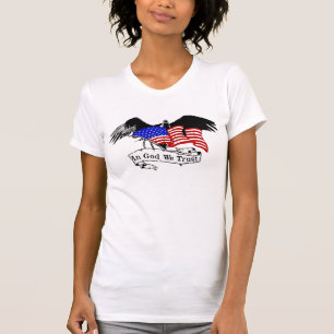 Camiseta No deus nós confiamos, branco e azul vermelhos