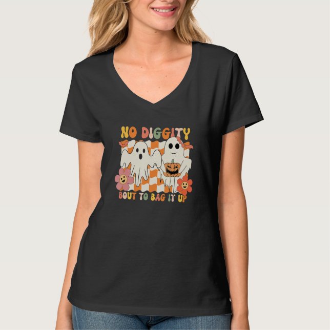 Camiseta No Diggity Bout To Bag It Up Cute Ghost Halloween  (Frente)