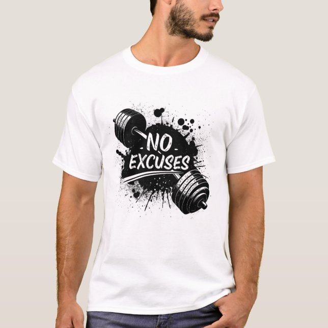 Camiseta No Excuses T-Shirt – Bold Motivational Typography (Frente)
