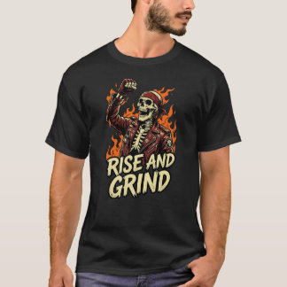 Camiseta No Guts No Glory Skull Biker Rise And Grind Fire
