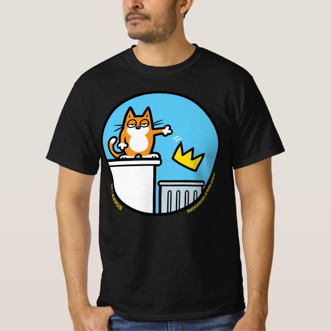 Camiseta No Kings - Cat throws crown into trash (Frente)