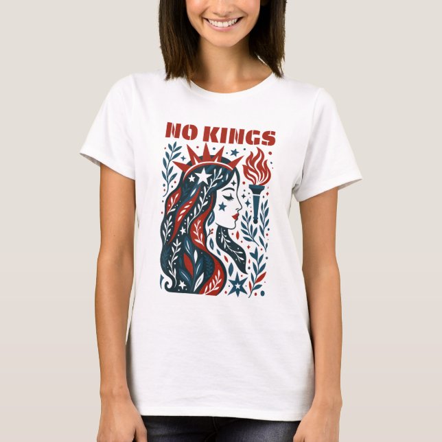 Camiseta No Kings Retro Patriotic Woman Liberty Art 4th Of  (Frente)