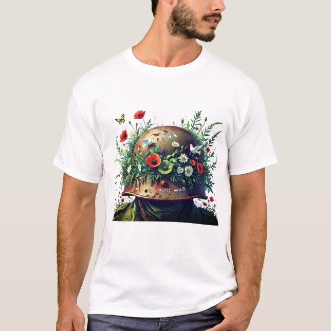 Camiseta No More War: Peace Helmet Floral Design  (Frente)