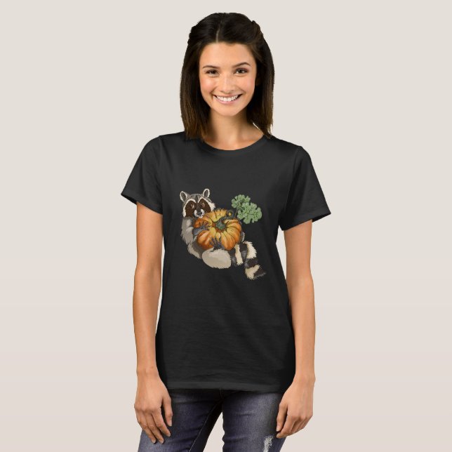 Camiseta No outono de Roll Raccoon Pumpkin (Frente Completa)