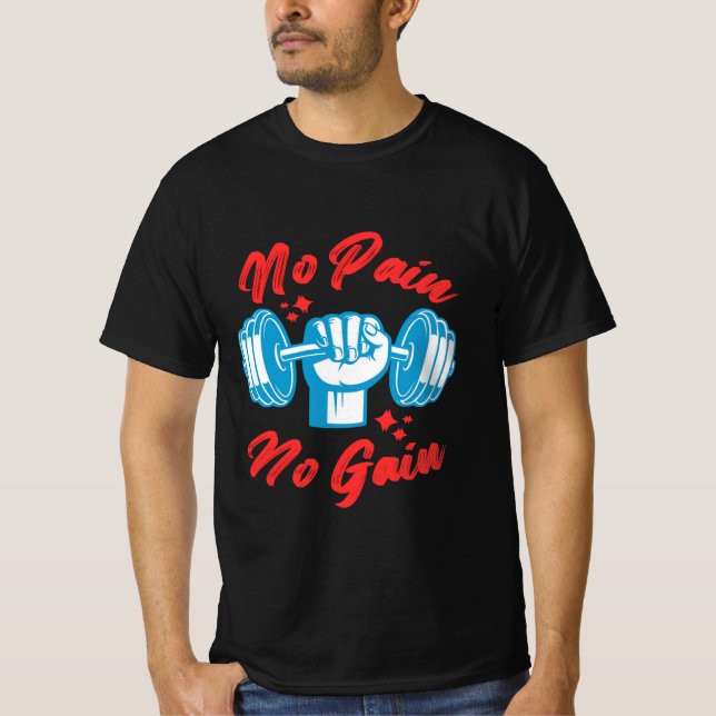 Camiseta No Pain No Gain – Motivational Gym T-Shirt for Men (Frente)
