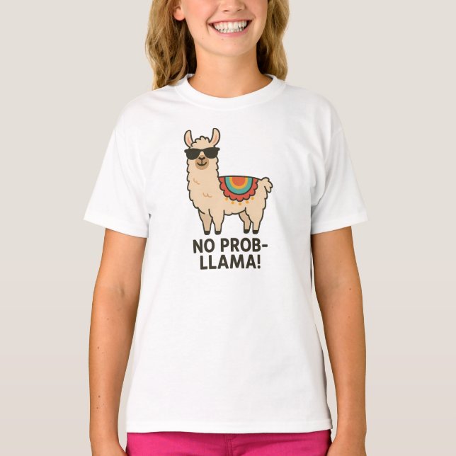 Camiseta No Prob-Llama Cool Beige Llama Design (Frente)