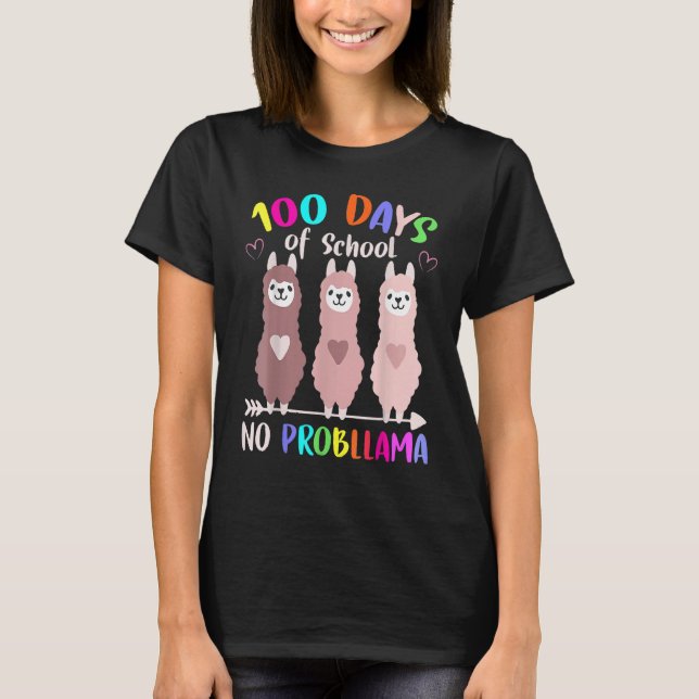 Camiseta No Probllama 100 Days Of School LLama Teachers (Frente)