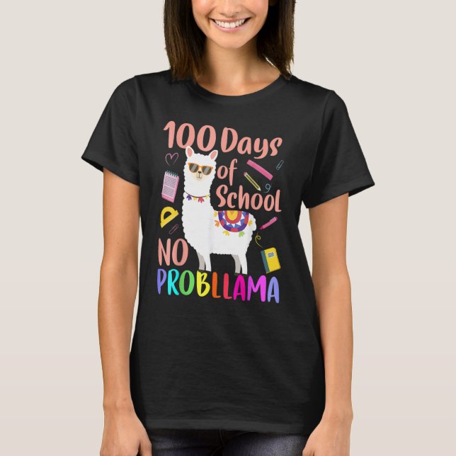 Camiseta No Probllama 100 Days Of School LLama Teachers Tsh (Frente)