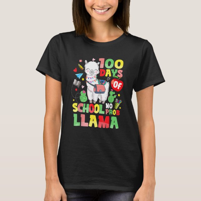 Camiseta No Probllama Llama 100 Days Of School Cute 100th D (Frente)