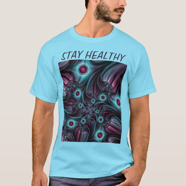 Camiseta No texto de arte frontal cor-de-rosa Abstrato azul (Frente)