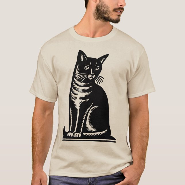 Camiseta Noble Feline Woodcut Style (Frente)