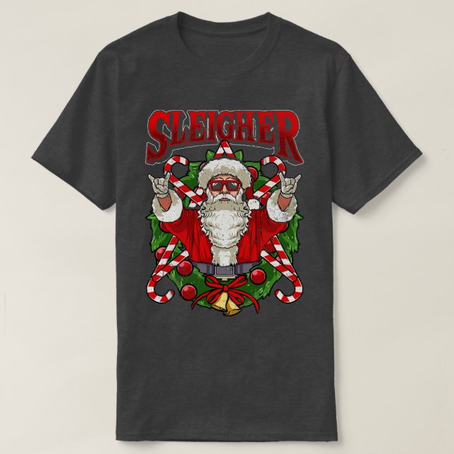 Camiseta Noel Claus Rocker Heavy Metal Natal (Frente do Design)