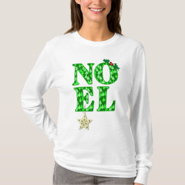 Camiseta NOEL em um padrão verde de árvore de Natal