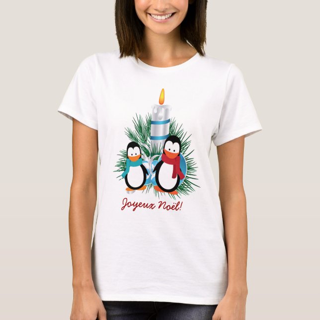 Camiseta Noël manchots et bougie t-shirt (Frente)