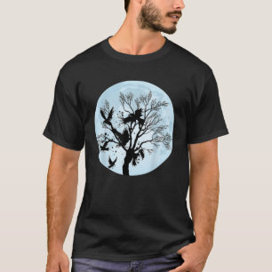 Camiseta Noite ao Luar Corvo Negro Floresta Animal Pássaro