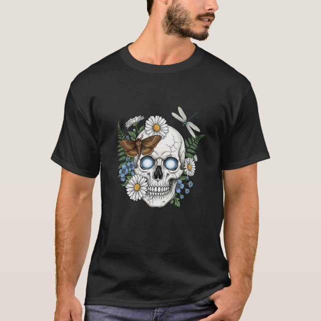 Camiseta Noite Botânica de Skull Bloom (Frente)