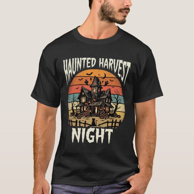 Camiseta Noite de Abóbora Assombrada de Halloween (Frente)
