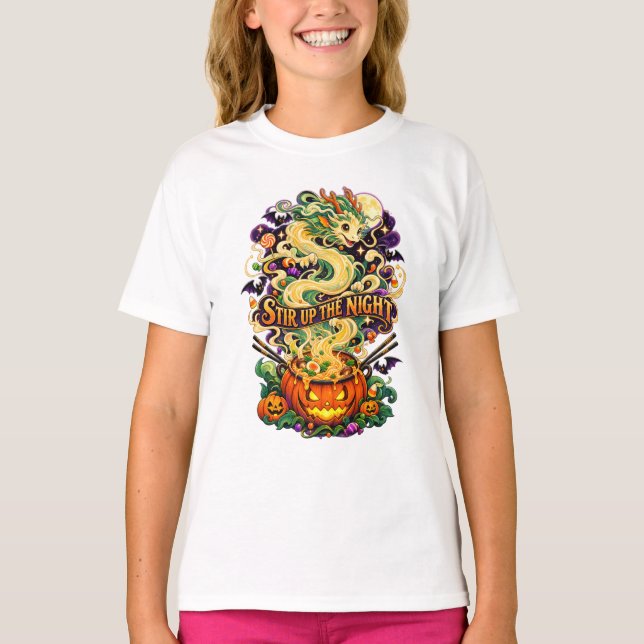 Camiseta Noite de Arrasar Lua Dragão Halloween (Frente)