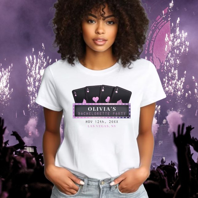 Camiseta Noite de Ás de Poker Rosa e Preto para Despedida d (Poker Aces Pink & Black Bachelorette Party T-Shirt
)