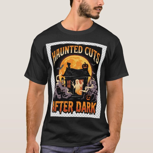Camiseta Noite de Barbeiro Assombrado de Halloween (Frente)