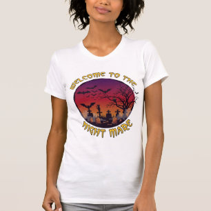 Camiseta Noite de Boas-vindas Égua de Halloween Lua Vermelh