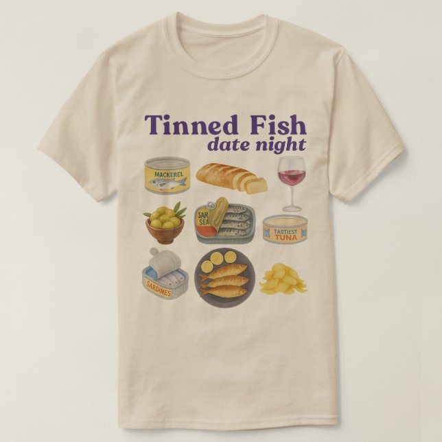 Camiseta Noite de Data de Peixe Enlatado Bebê, Peixe Enlata (Frente do Design)