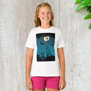 Camiseta Noite de Dia das Bruxas Cheia Lua e Morcegos Voado