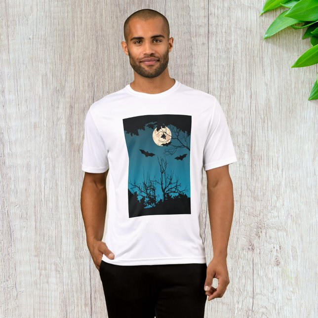 Camiseta Noite de Dia das Bruxas Cheia Lua e Morcegos Voado (Criador carregado)