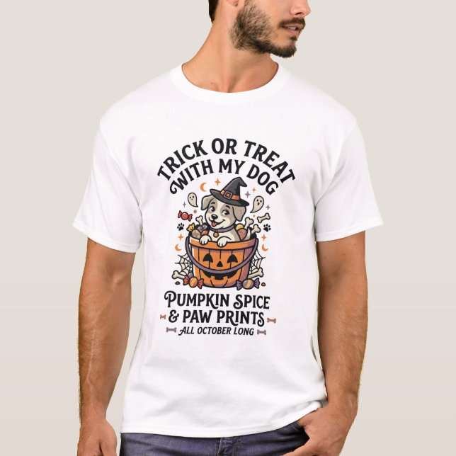 Camiseta Noite de Doces de Halloween para Cachorro (Frente)