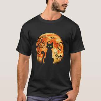 Camiseta Noite de Gato de Halloween Bats de Lua Negra Assus
