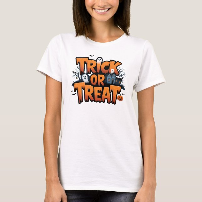 Camiseta Noite de Halloween assombrada com fantasmas (Frente)