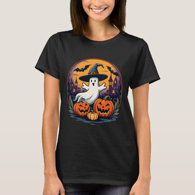 Camiseta Noite de Halloween com um Fantasma Amigo (Frente)