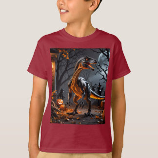 Camiseta Noite De Halloween Com Velociraptor