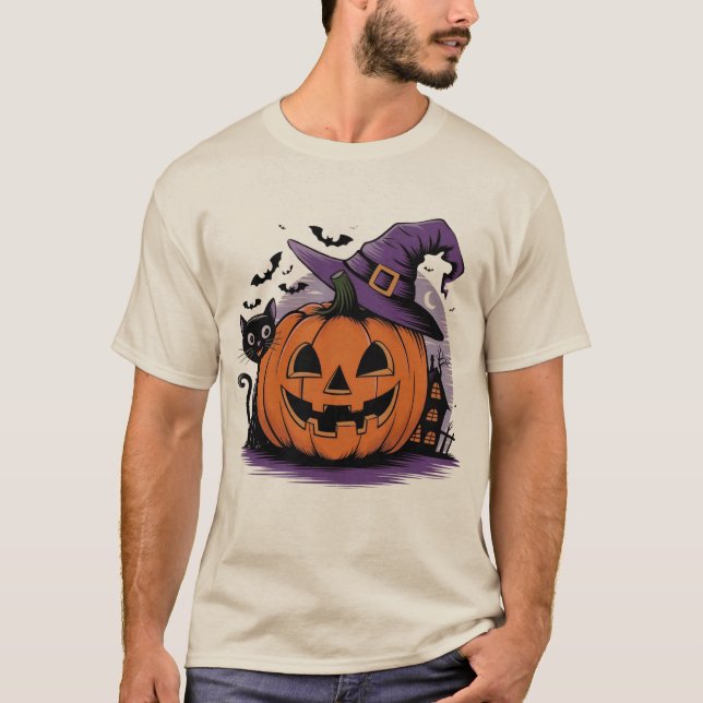 Camiseta Noite de Halloween da Bruxa de Abóbora (Frente)