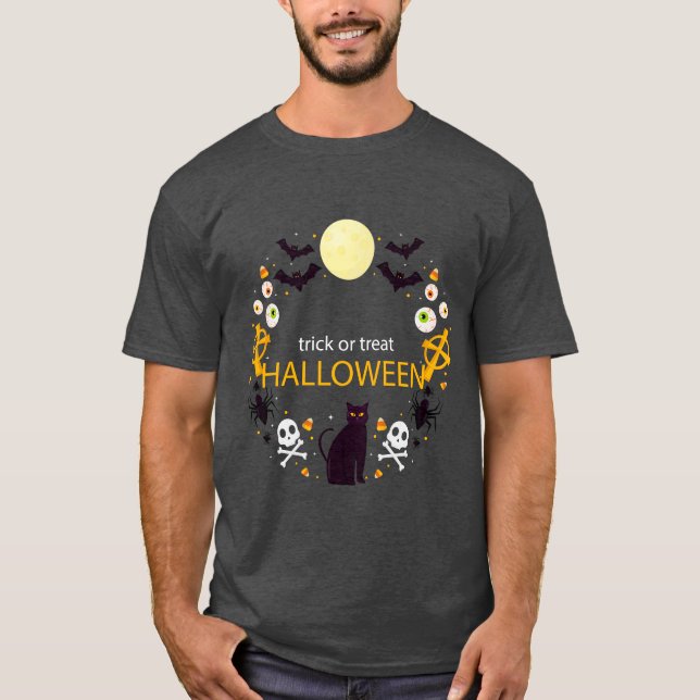 Camiseta Noite de Halloween de Gato Louco (Frente)