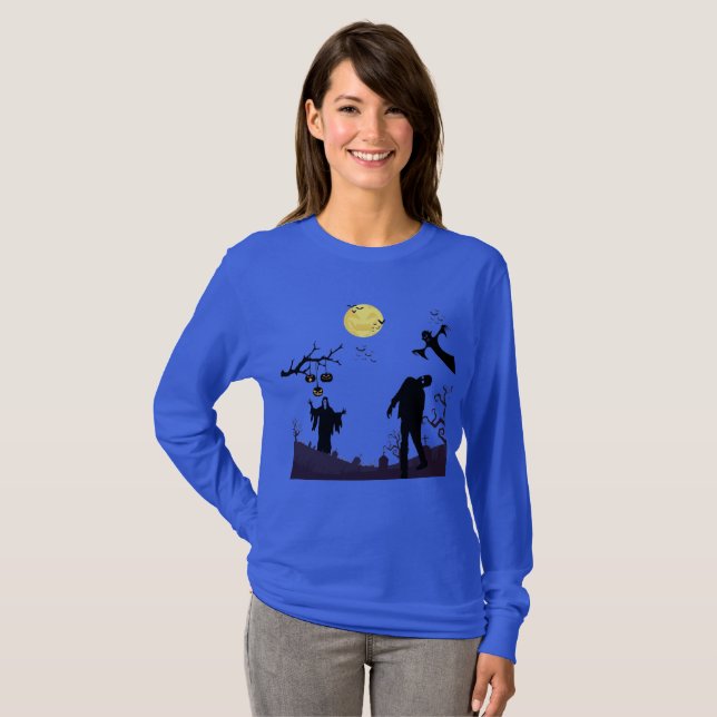 Camiseta Noite de Halloween Encantada azul (Frente Completa)