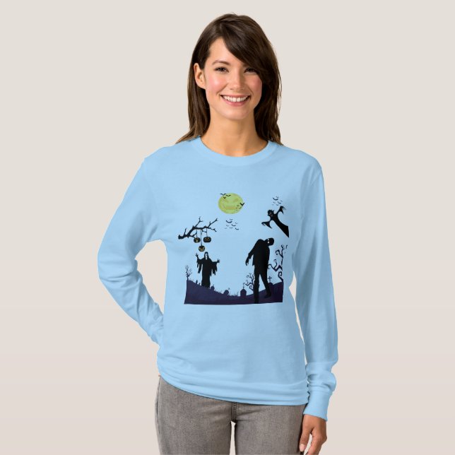 Camiseta Noite de Halloween Encantada azul claro (Frente Completa)