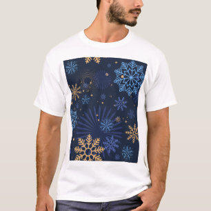 Camiseta Noite de inverno: Padrão Azul Floco de Neve.