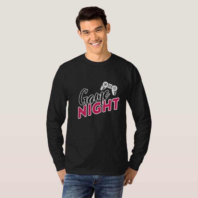 Camiseta Noite de Jogo com Controlador de Jogo Rosa e Preto (Frente Completa)