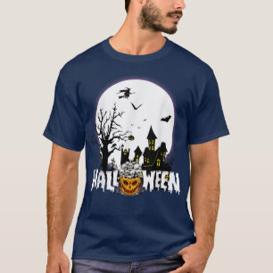 Camiseta Noite de Lua de Pumpkin Assustado no Halloween