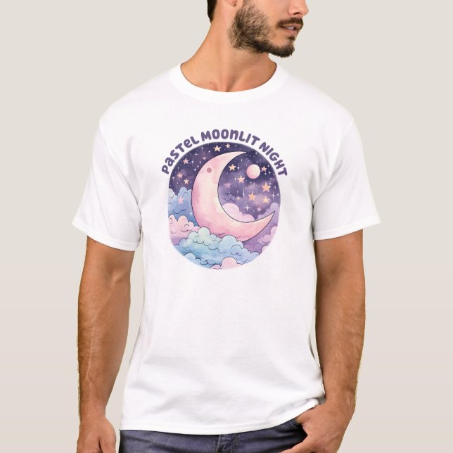 Camiseta Noite de Moonlit Pastel - Lua do Crescente Sonhado (Frente)