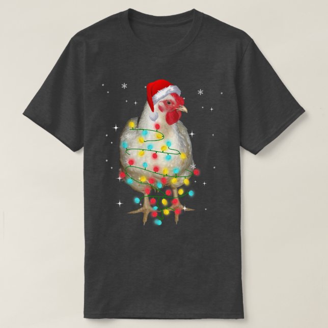 Camiseta Noite de Natal de Frango Luz Engraçada Xmas Santa  (Frente do Design)