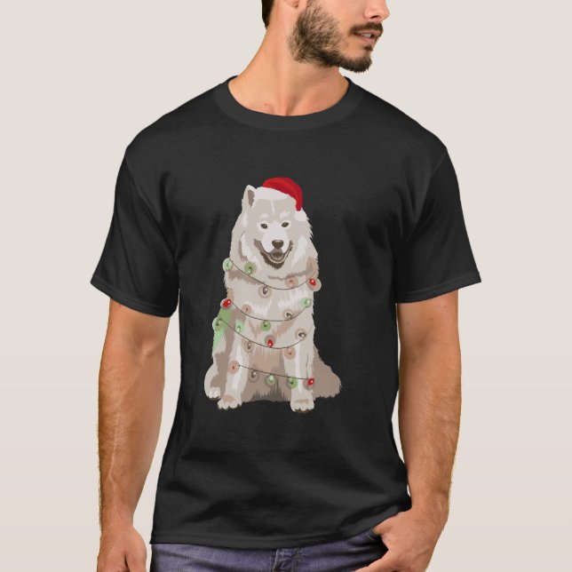 Camiseta Noite de Natal Samoia Cachorro Natal Lover Santa H (Frente)