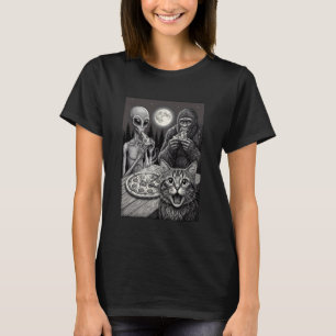 Camiseta Noite de Pizza de Gato Alien Bigfoot Acampamento a