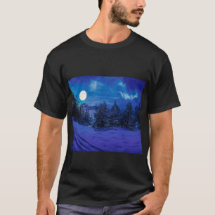 Camiseta Noite estrelada com lua de cheio na floresta